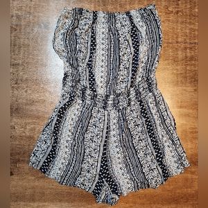 F21 Strapless Romper, Black/White, S